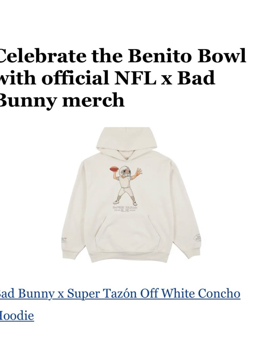 Bad Bunny x Super Tazón Off-White Concho Hoodie